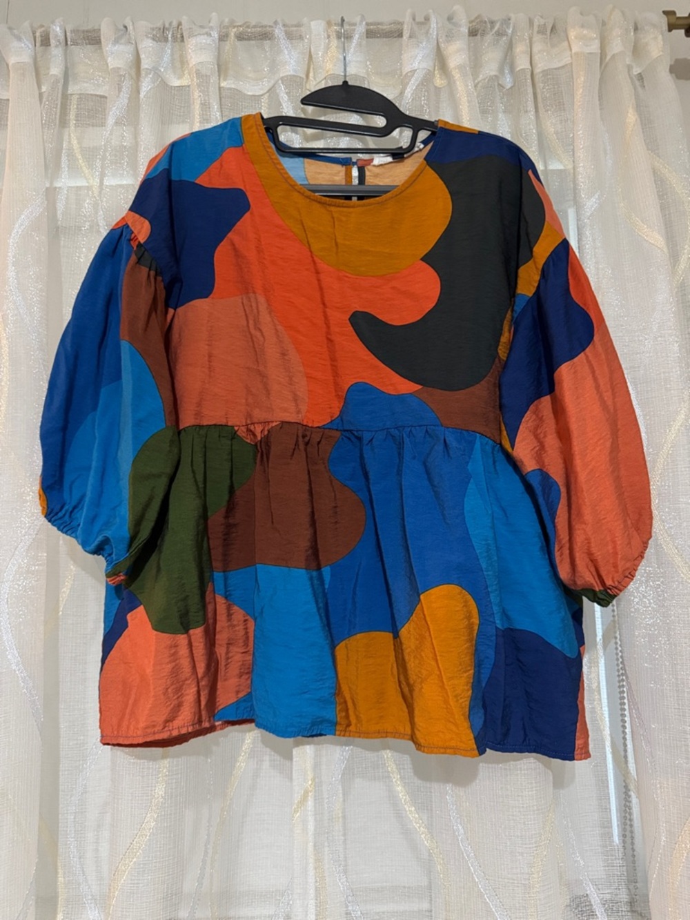 Multicolor Abstract Print Peasant Blouse - Women